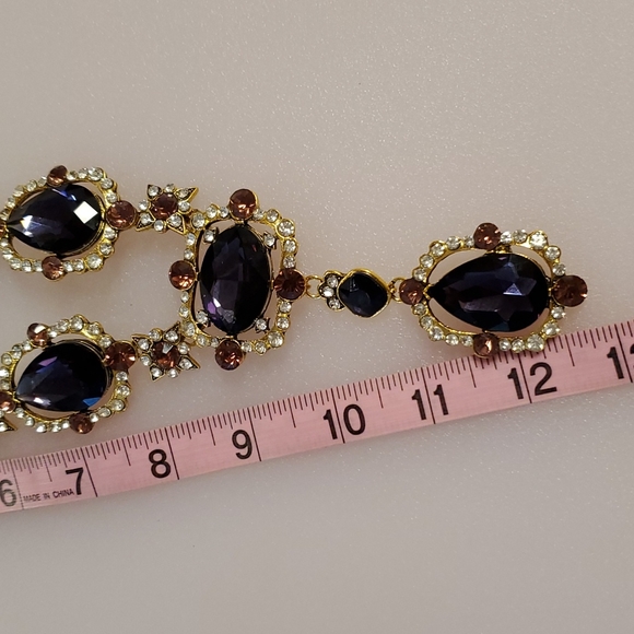 Purple amber and clear rhinestones goldtone statement necklace NIB wedding prom - Picture 6 of 10